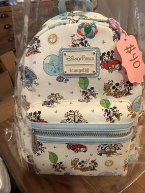Loungefly White Mickey & Friends Mini Backpack with Light Blue Trim